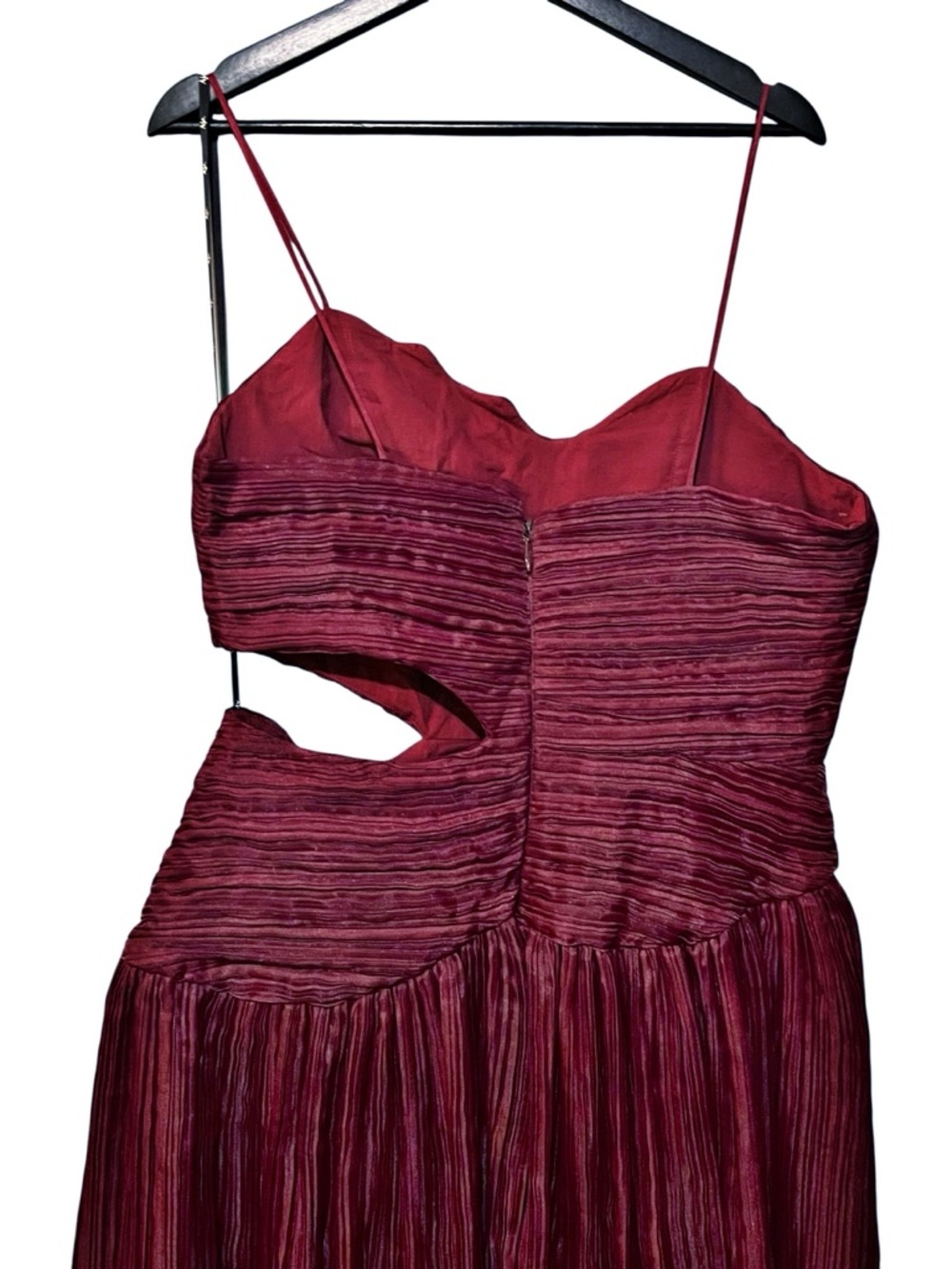 Aje Laurier Wave Maxi Dress Burgundy Red Plissé-Organza Waist Cut-out‎ Gown 12/L - Picture 11 of 16